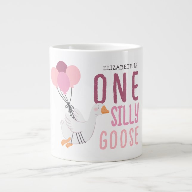 One Silly Goose Pink Birthday  Giant Coffee Mug (Front)