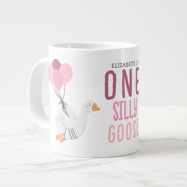 One Silly Goose Pink Birthday  Giant Coffee Mug (Front Left)