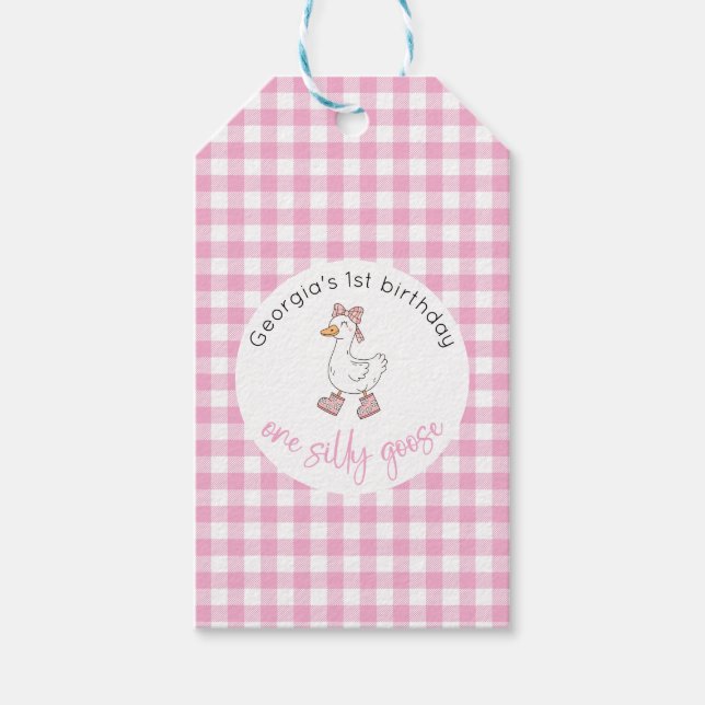 One Silly Goose Pink Birthday Gift Tag (Front)