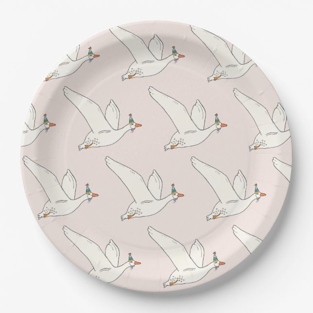 One Silly Goose Pink Birthday Party Paper Plates (Front)