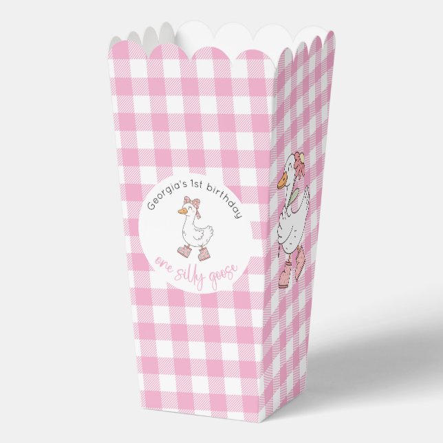 One Silly Goose Pink Birthday Popcorn Favor Boxes (Front)