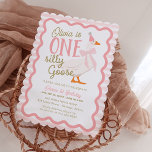 One Silly Goose Pink Bow 1st Birthday Invitation<br><div class="desc">Celebrate your toddler's milestone in retro style with our One Silly Goose 1st Birthday Suite! Featuring a chic muted color scheme, this design includes an adorable goose wearing a cute coquette bow, all set within a groovy frame. It's the perfect way to bring a fun and stylish vibe to the...</div>