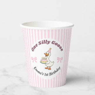 One Silly Goose Pink Bow 1st Birthday Paper Cups