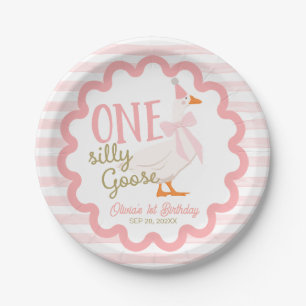 One Silly Goose Pink Bow 1st Birthday Paper Plates