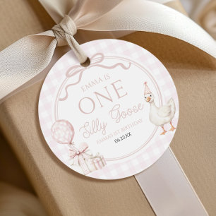 ONE Silly Goose Pink Bow 1st Birthday Party Favor Tags