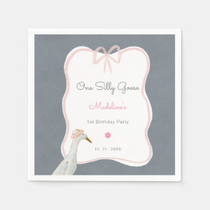 One Silly Goose Pink Bow 1st Birthday Party Napkins