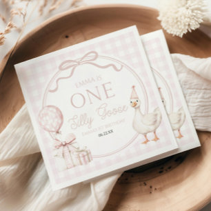 ONE Silly Goose Pink Bow 1st Birthday Party Napkins