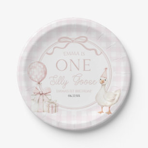 ONE Silly Goose Pink Bow 1st Birthday Party Paper Plates