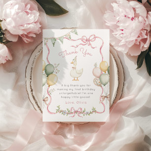 One silly goose Pink Bow Birthday Thank you card