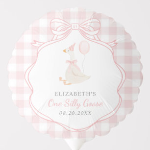 One Silly Goose Pink Bow First Birthday Balloon