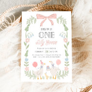 One Silly Goose Pink Floral 1st Birthday Invitation