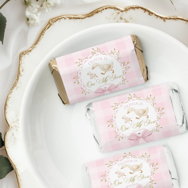 One Silly Goose Pink Gingham 1st Birthday Bow Hershey's Miniatures (Creator Uploaded)