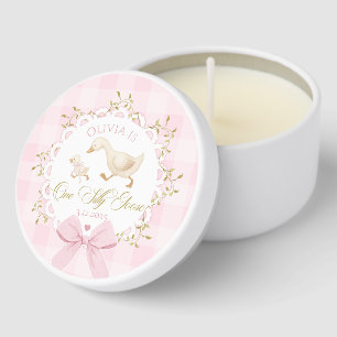 One Silly Goose Pink Gingham 1st Birthday Bow Mini Candle Favors