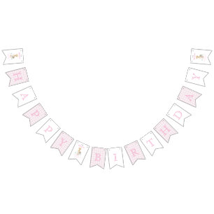 One Silly Goose Pink Gingham Girl First Birthday Bunting Flags