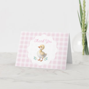 One Silly Goose Pink Gingham Girl First Birthday Thank You Card