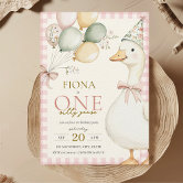One Silly Goose Pink Floral 1st Birthday Invitation