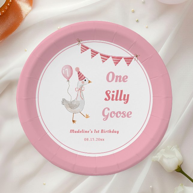 One Silly Goose Pink Gir 1st Birthday Paper Plates (Creator Uploaded)