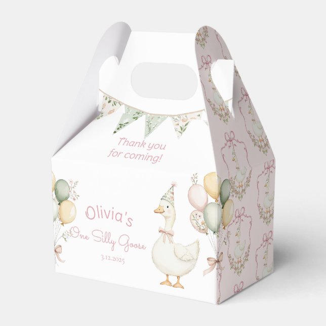 One Silly Goose Pink Girl 1st Birthday Favor Boxes (Front Side)