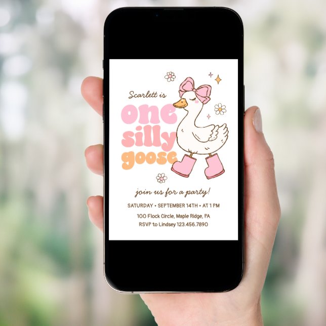 One Silly Goose Pink Girl 1st Birthday Invitation (Front Digital)
