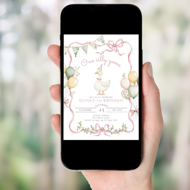 One Silly Goose Pink Girl 1st Birthday Invitation (Front Digital)