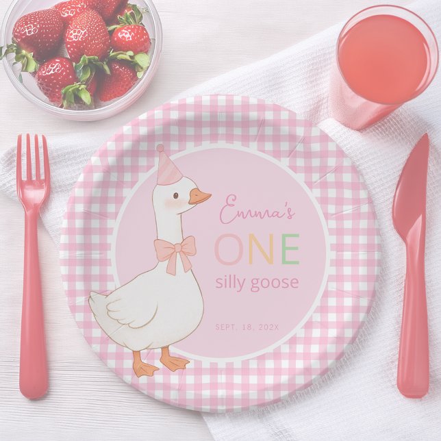 One Silly Goose Pink Girl First Birthday Party Hat Paper Plates (Creator Uploaded)