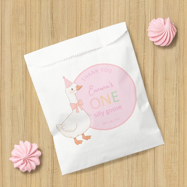 One Silly Goose Pink Girl First Birthday Thank You Favor Bag (Creator Uploaded)