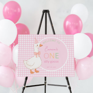 One Silly Goose Pink Girl First Birthday Welcome Foam Board
