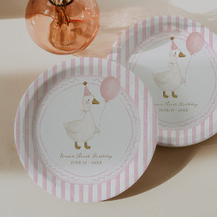 One Silly Goose Pink Girls 1st Birthday Paper Plates