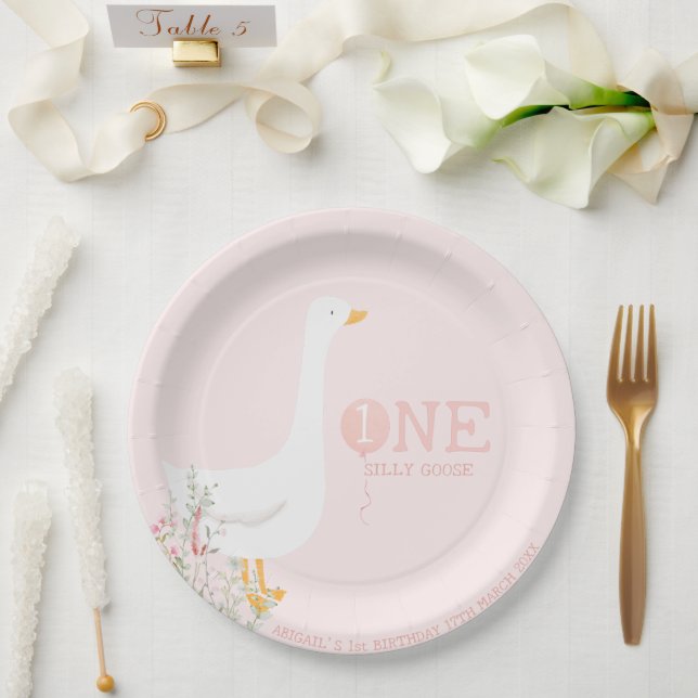 One Silly Goose Pink Girls 1st Birthday Paper Plates (Wedding)