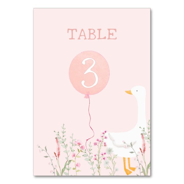 One Silly Goose Pink Girls 1st Birthday Table Number (Back)