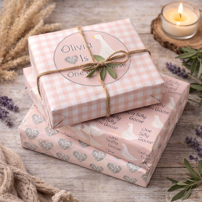 One Silly Goose Pink Girl's Birthday Party Wrapping Paper Sheets (Creator Uploaded)