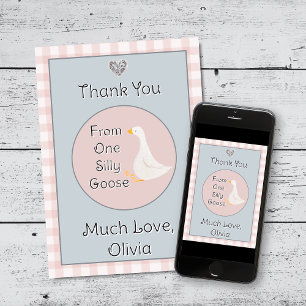 One Silly Goose Pink Gray Birthday Party Thank You Card