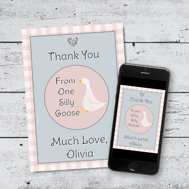 One Silly Goose Pink Gray Birthday Party Thank You Card (One Silly Goose Pink Gray Birthday Party Thank You Card)