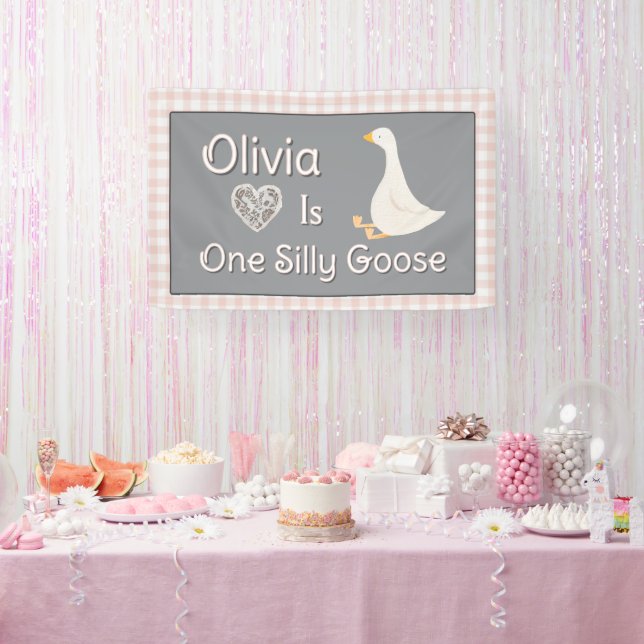 One Silly Goose Pink Gray Girl's Birthday Party Banner (Party)