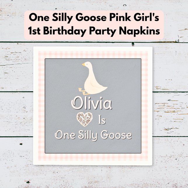 One Silly Goose Pink Gray Girl's Birthday Party Napkins (One Silly Goose Pink Gray Girl's Birthday Party Napkins)
