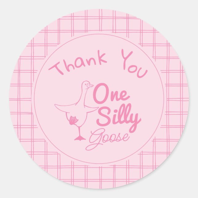 One Silly Goose Pink Hand Drawn Girl 1st Birthday  Classic Round Sticker (Front)