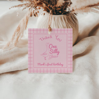 One Silly Goose Pink Hand Drawn Girl 1st Birthday  Favor Tags
