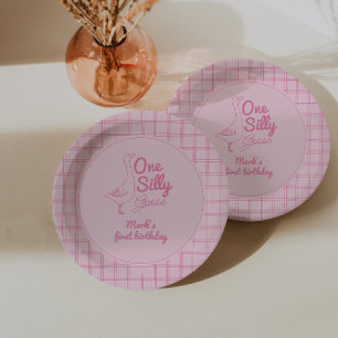One Silly Goose Pink Hand Drawn Girl 1st Birthday  Paper Plates