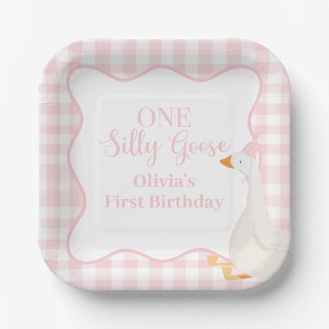 One Silly Goose pink Paper Plates (Front)