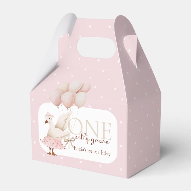 One Silly Goose Pink Pastel 1st Birthday  Favor Boxes (Front Side)
