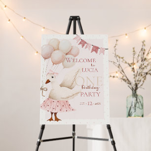 One Silly Goose Pink Pastel 1st Birthday Welcome  Foam Board