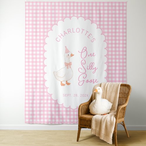 One Silly Goose Pink Rustic Girl Birthday Backdrop