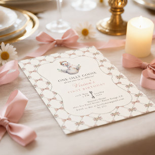 One Silly Goose Preppy Bow 1st Birthday Invitation