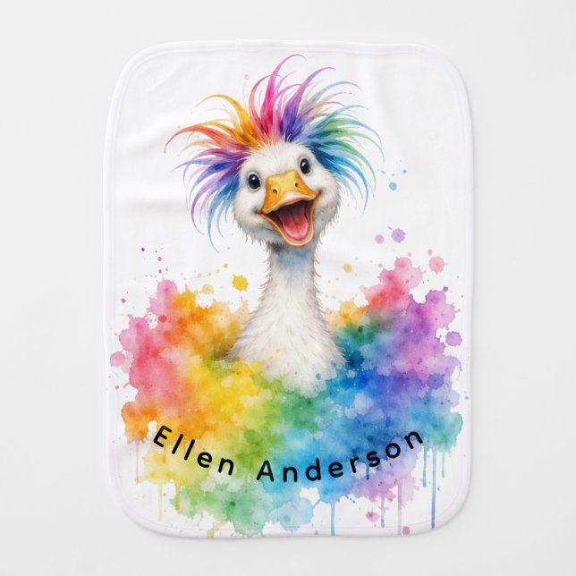 One Silly Goose Rainbow Baby Shower Gift Baby Burp Cloth (Front)