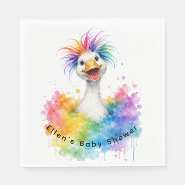One Silly Goose Rainbow Baby Shower Napkins (Front)