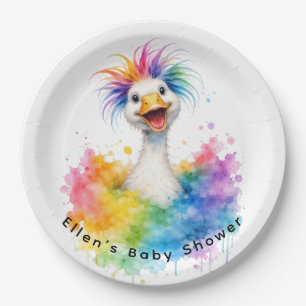 One Silly Goose Rainbow Baby Shower Paper Plates