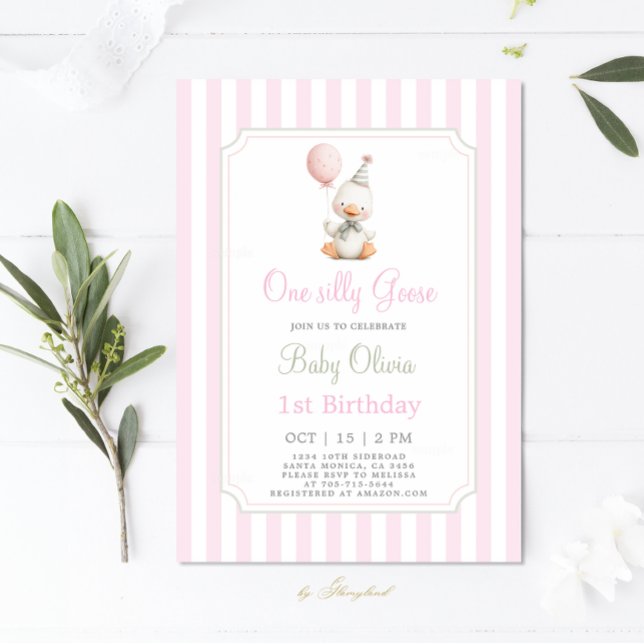 One Silly Goose Sage 1st Birthday Girl Invitation (Creator Uploaded)