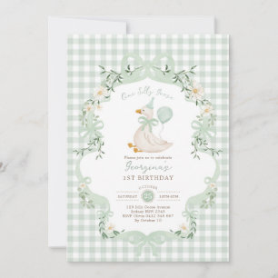 One Silly Goose Sage Green Bow 1st Birthday Invitation