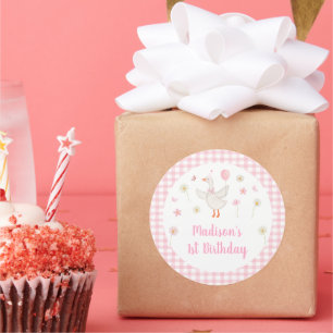 One Silly Goose Spring Pink Daisy First Birthday Classic Round Sticker