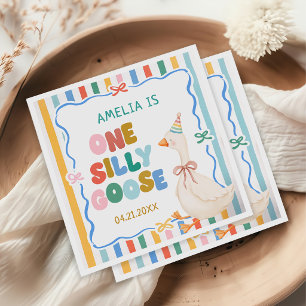 One Silly Goose Striped Birthday Napkins